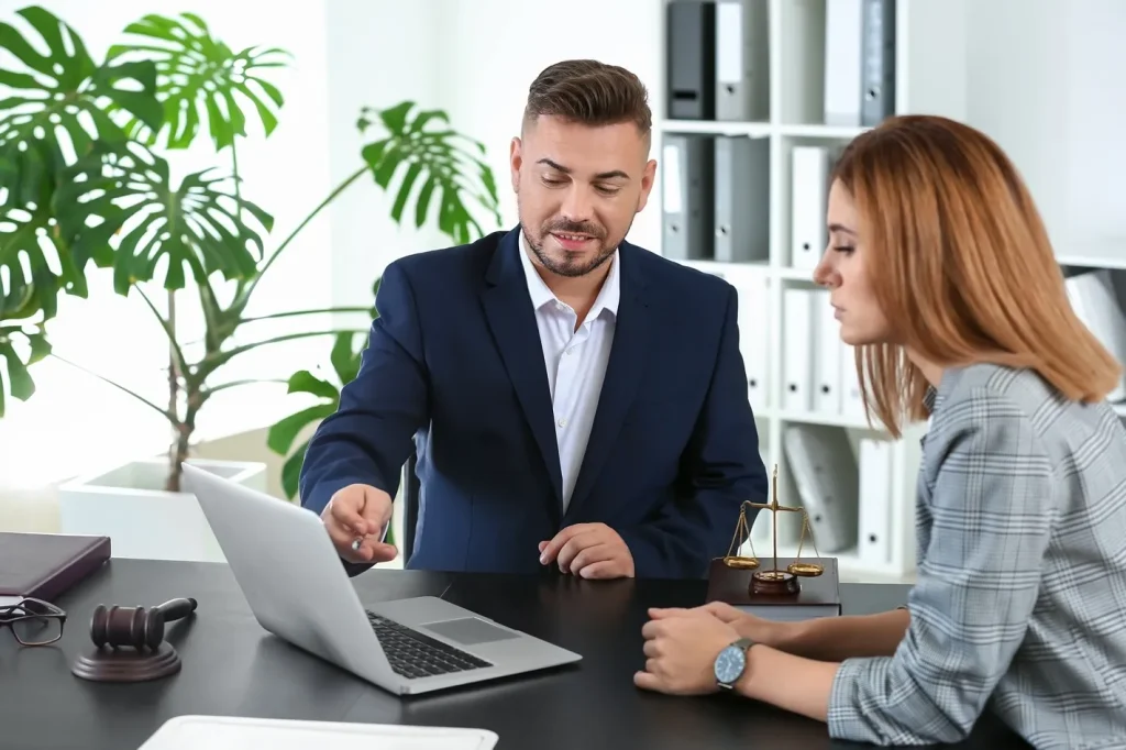 An attorney meeting with a client.